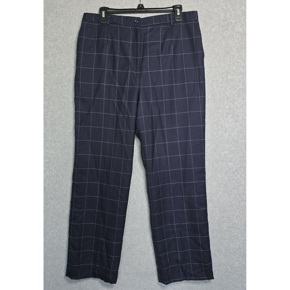 Pendleton Womens Size 14 100% Wool Pants Check Blue Trouser Straight Leg Office